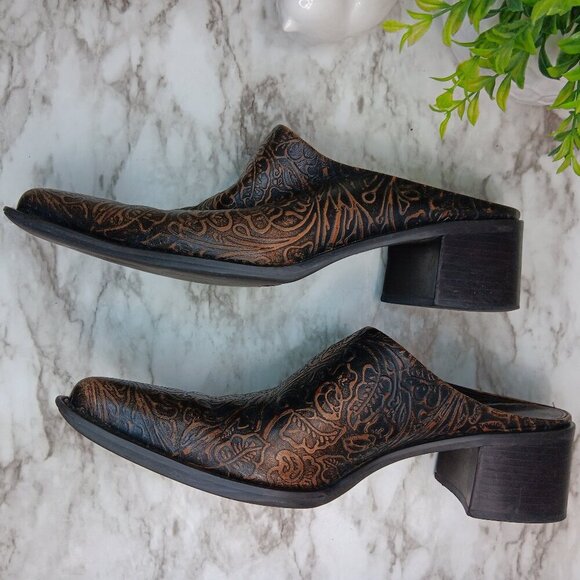 FRANCO SARTO Women's Brown Leather Clogs Mules Slip-on Western Cowboy Boot  Sz.8 - Picture 2 of 9